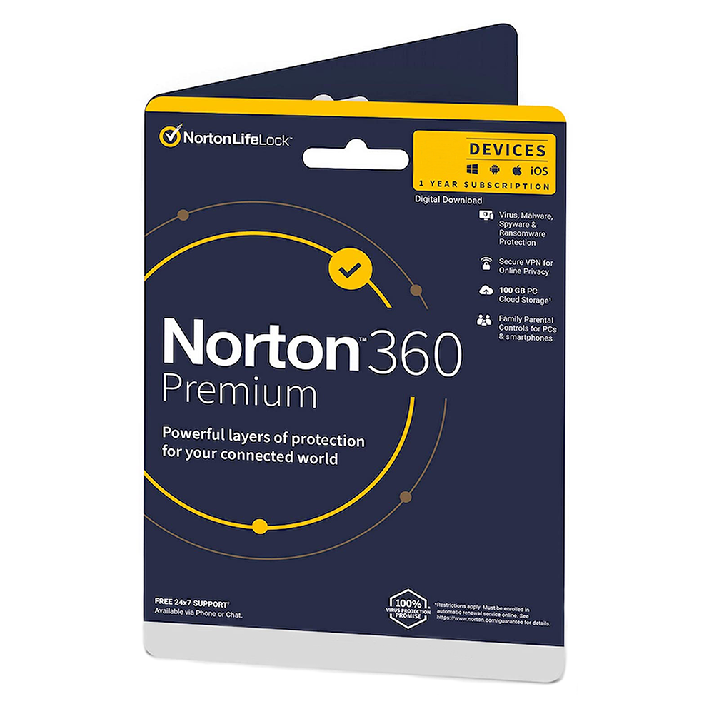 Bảo vệ thiết bị của bạn trước các mối đe dọa bảo mật với Norton 360 Premium. Hãy xem hình ảnh liên quan để biết thêm về tính năng bảo mật tiên tiến như bảo vệ trực tuyến, phần mềm chống virus và cơ chế khóa thiết bị cao cấp của sản phẩm này.